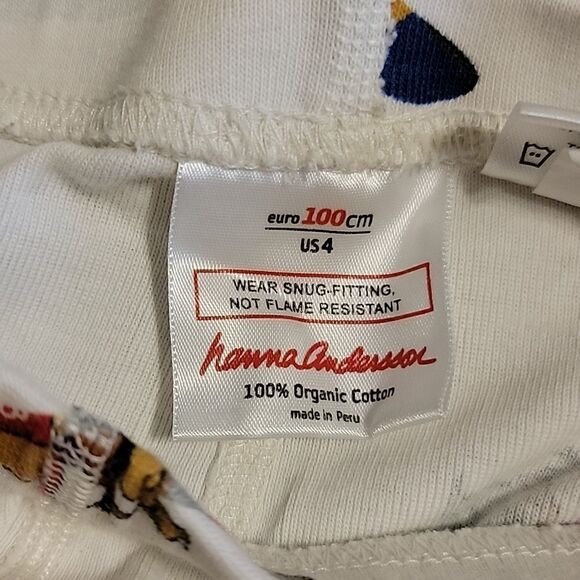 HANNA ANDERSSON 2-PIECE WHITE SNOWMOBILE PAJAMAS, SIZE 4 - 100% ORGANIC COTTON - Picture 8 of 9